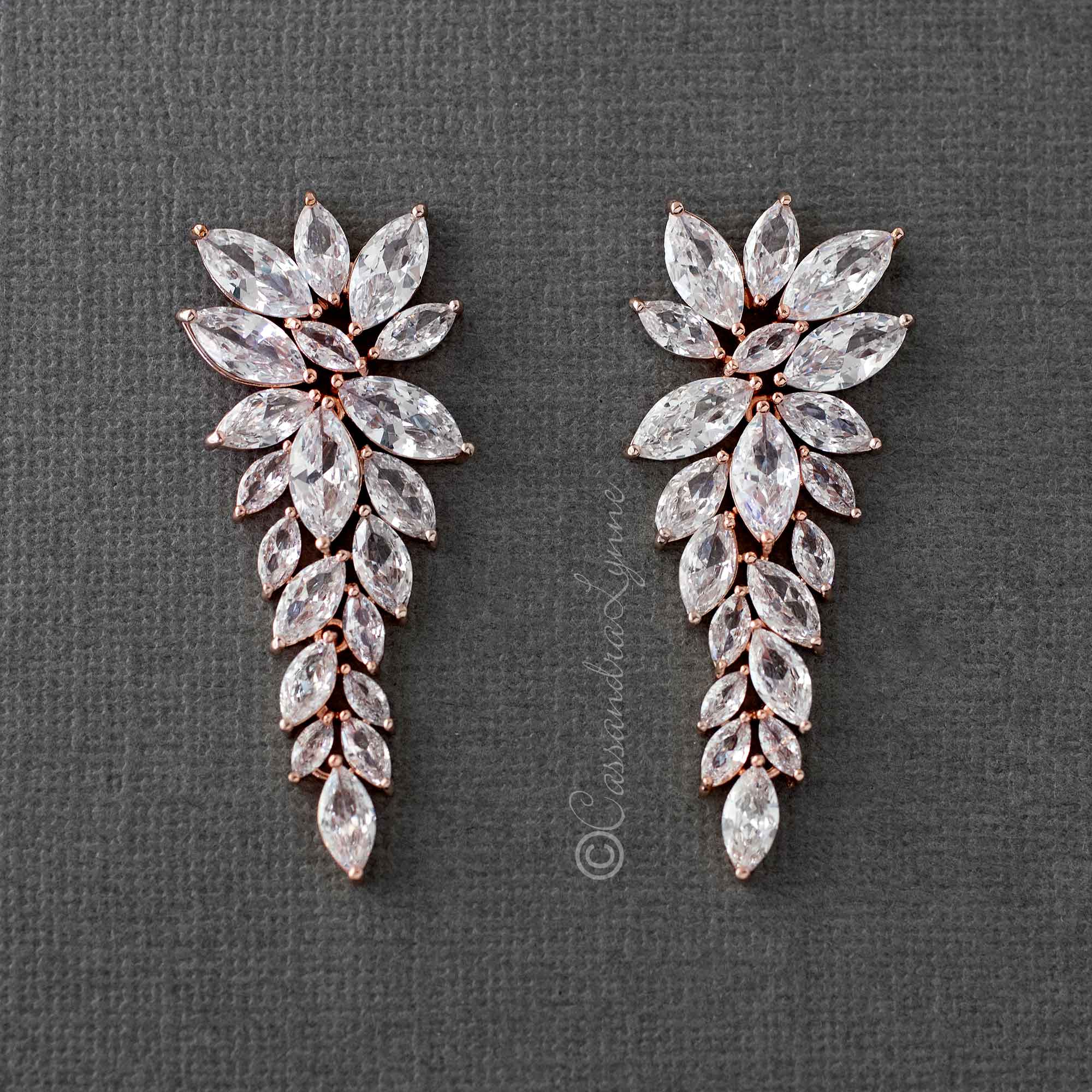 CZ Bridal Earrings of Leaf Clusters - Earrings - Cassandra Lynne