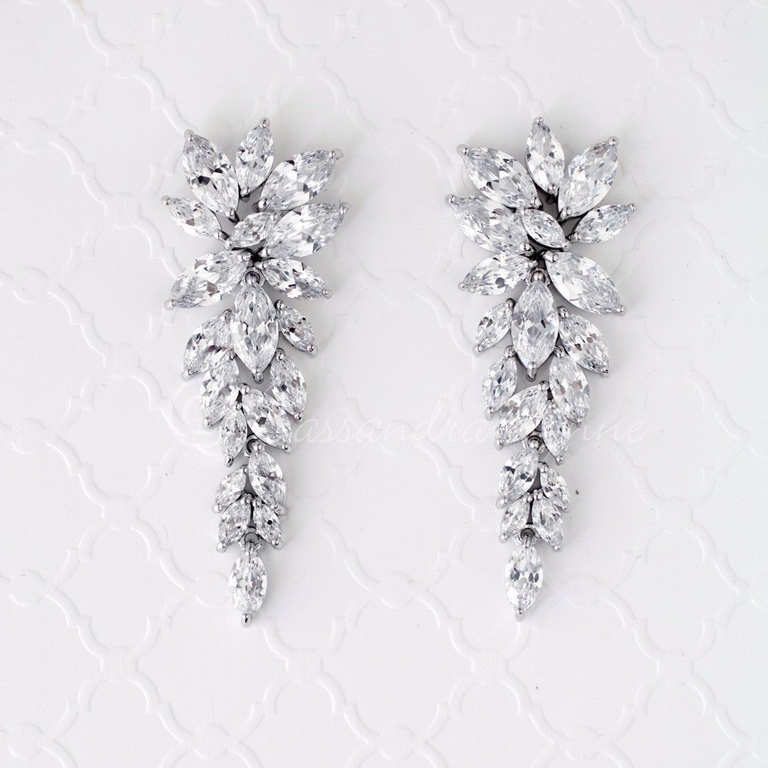 CZ Bridal Earrings of Leaf Clusters - Earrings - Cassandra Lynne