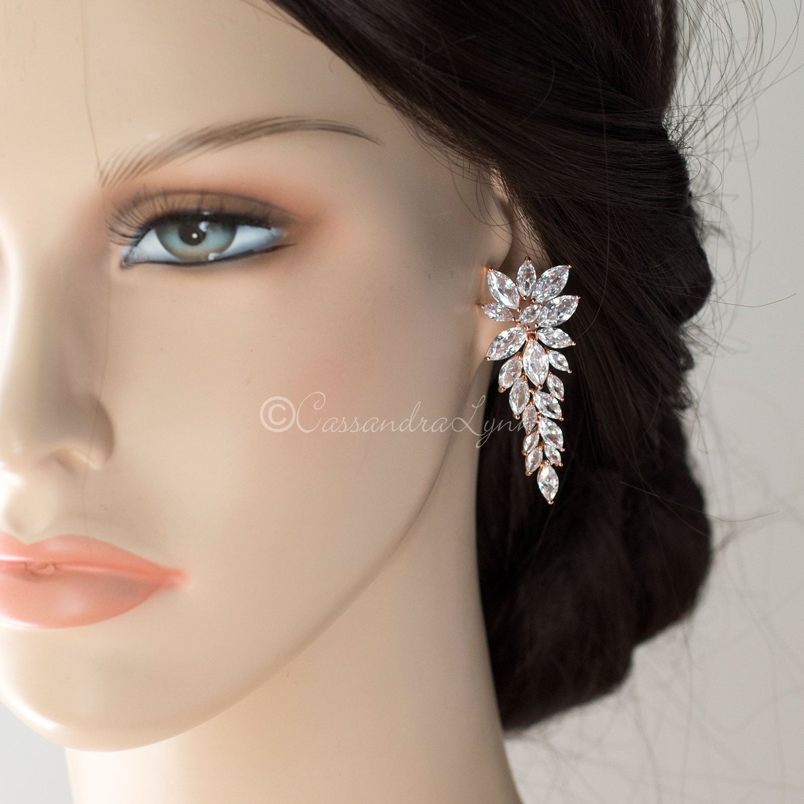 CZ Bridal Earrings of Leaf Clusters - Earrings - Cassandra Lynne