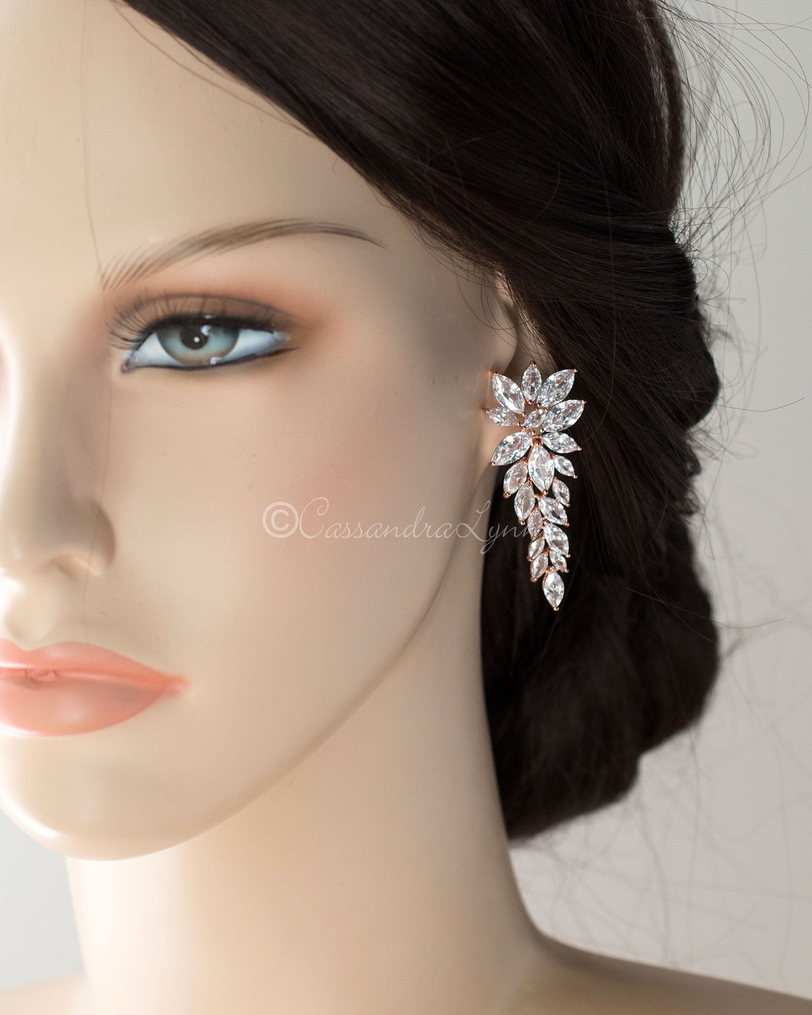 CZ Bridal Earrings of Leaf Clusters - Earrings - Cassandra Lynne
