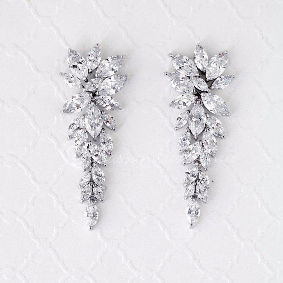 CZ Bridal Earrings of Leaf Clusters - Cassandra Lynne