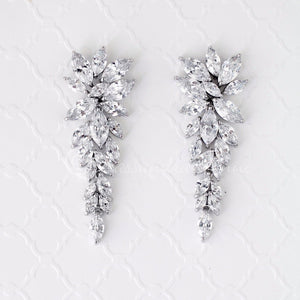CZ Bridal Earrings Leaf Cluster Style