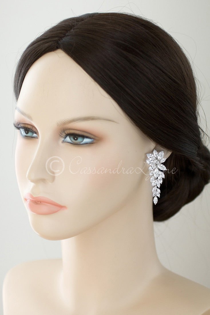 CZ Bridal Earrings of Leaf Clusters - Cassandra Lynne