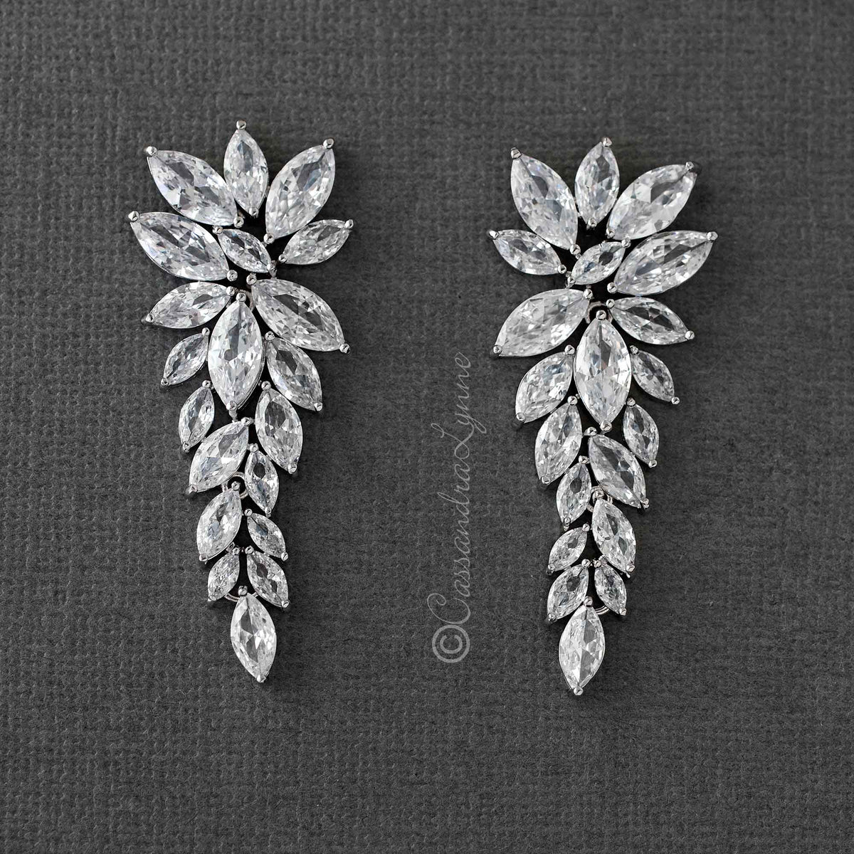 CZ Bridal Earrings of Leaf Clusters