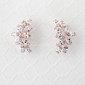 CZ Bridal Earrings of Marquise Leaf Clusters Rose Gold