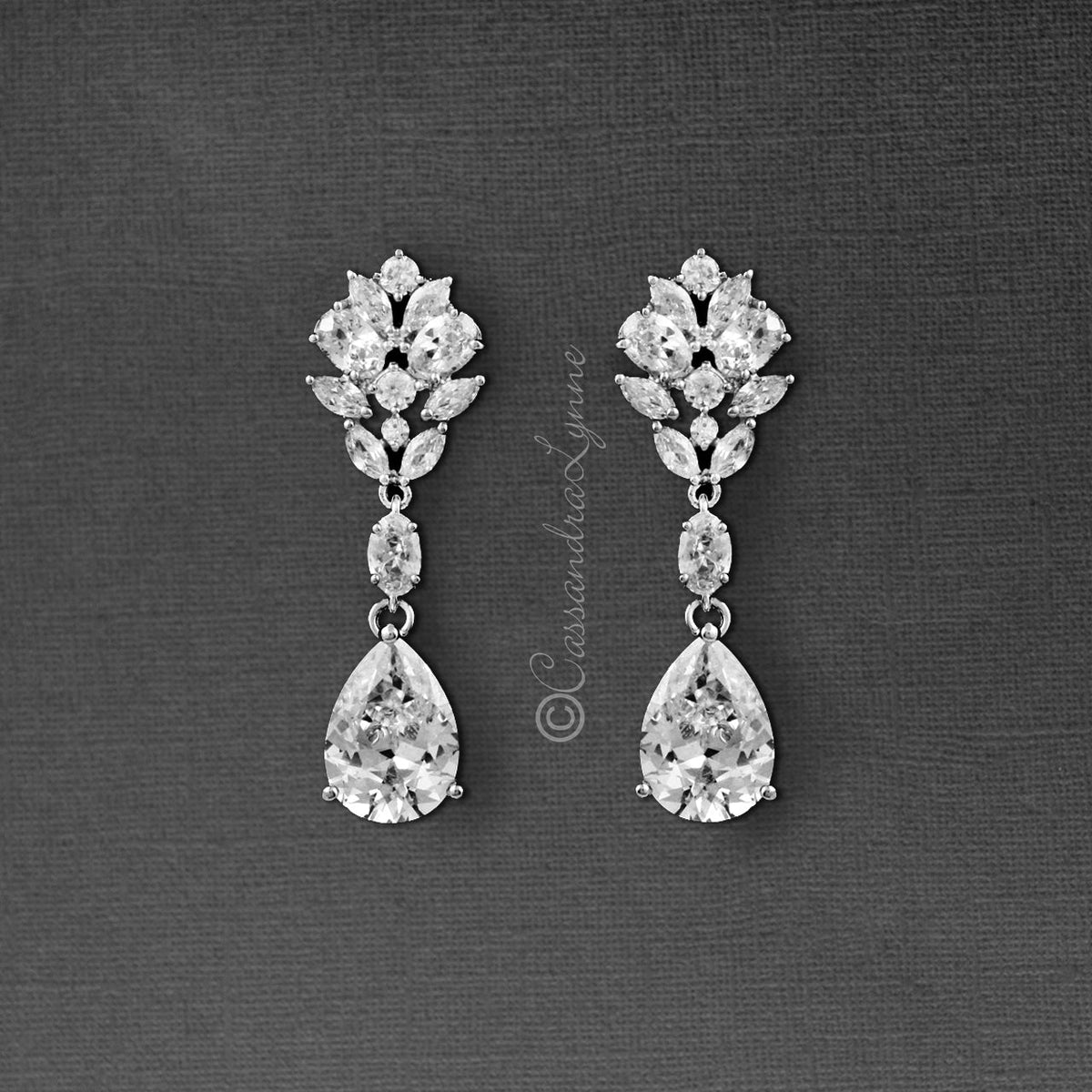 CZ Bridal Earrings Oval and Marquise Teardrop