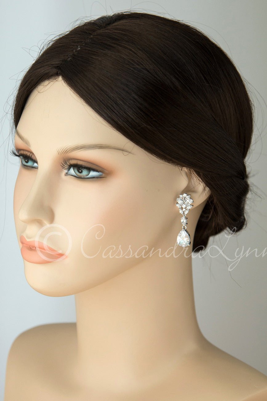 CZ Bridal Earrings Oval and Marquise Teardrop