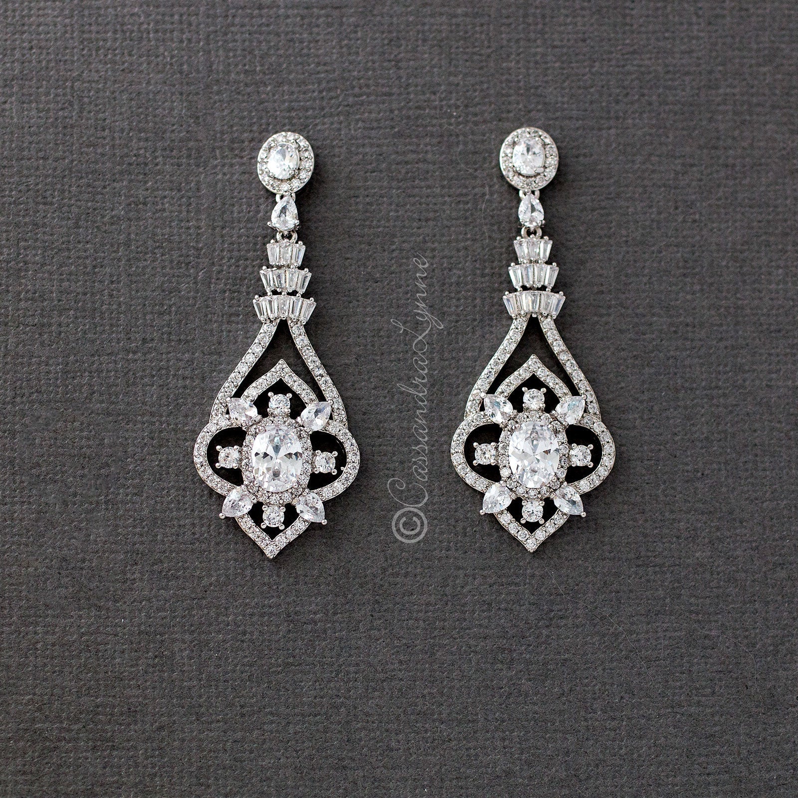 CZ Bridal Jewelry Earrings with Antique Flair - Earrings - Cassandra Lynne