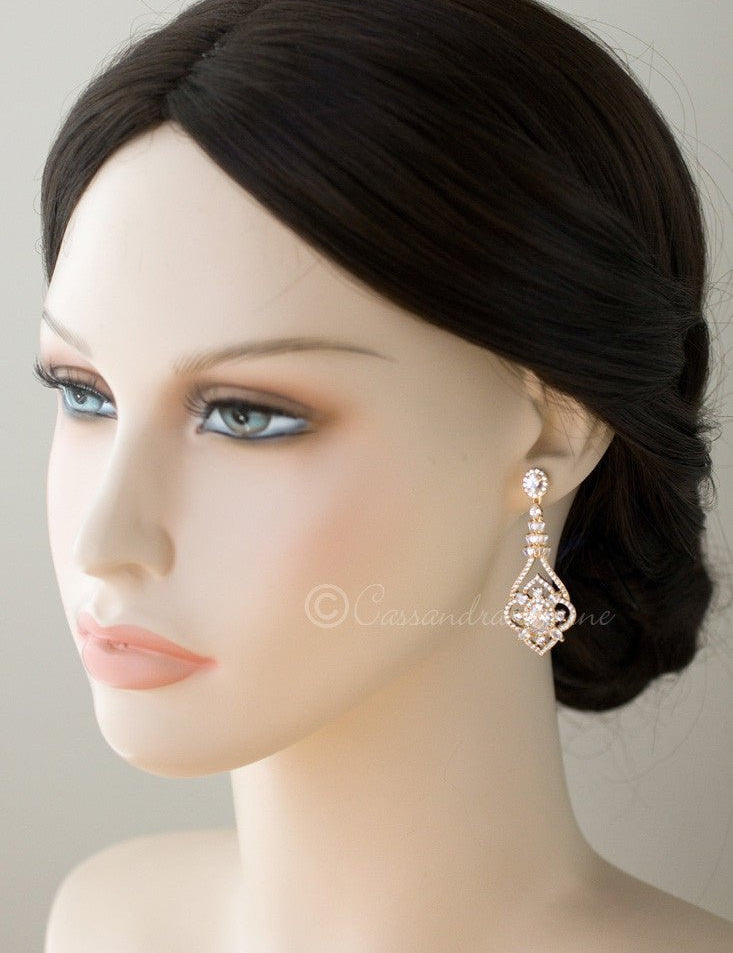 CZ Bridal Jewelry Earrings with Antique Flair - Earrings - Cassandra Lynne