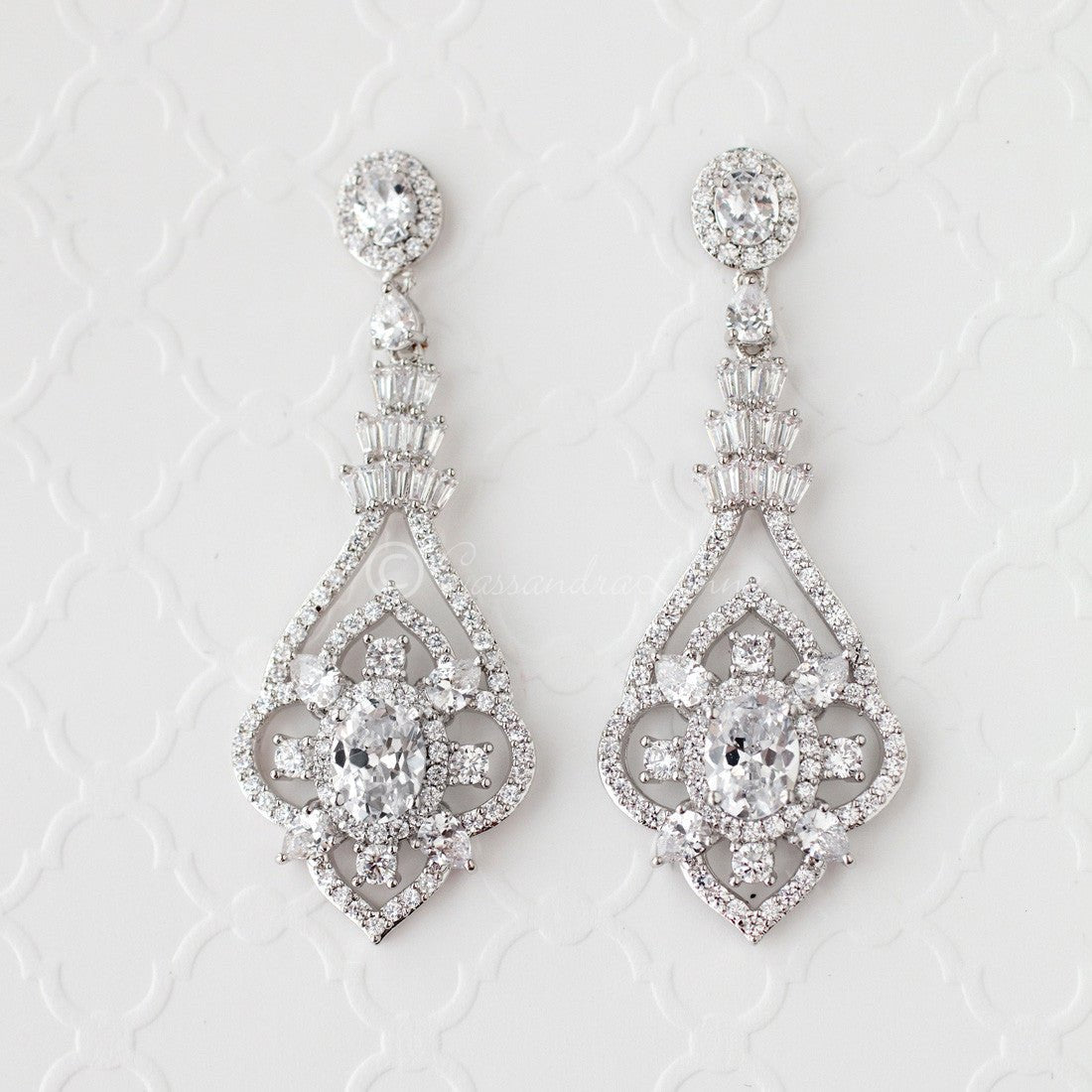 CZ Bridal Jewelry Earrings with Antique Flair - Cassandra Lynne