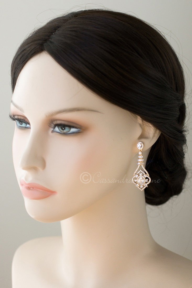 CZ Bridal Jewelry Earrings with Antique Flair - Cassandra Lynne