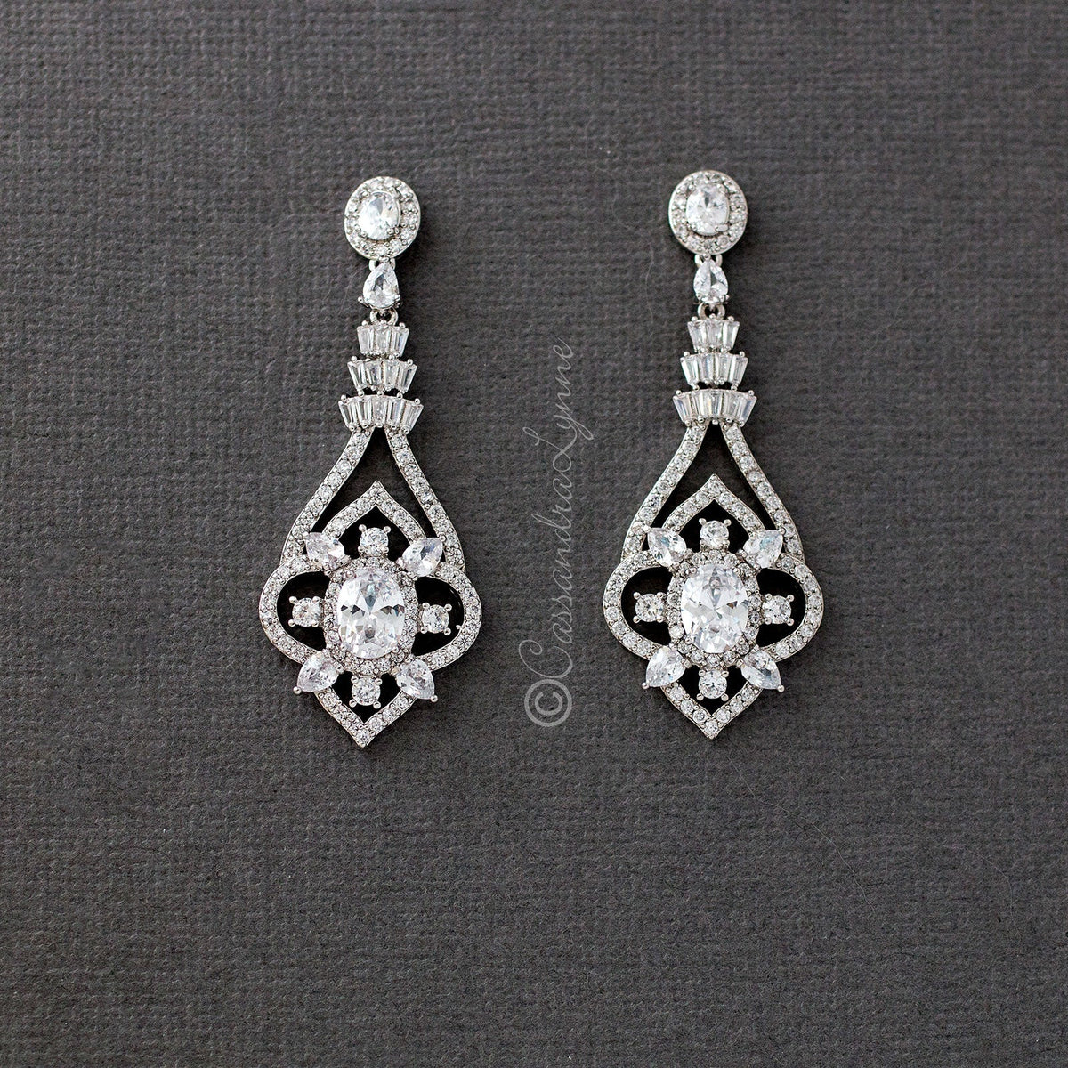 CZ Bridal Jewelry Earrings with Antique Flair - Cassandra Lynne