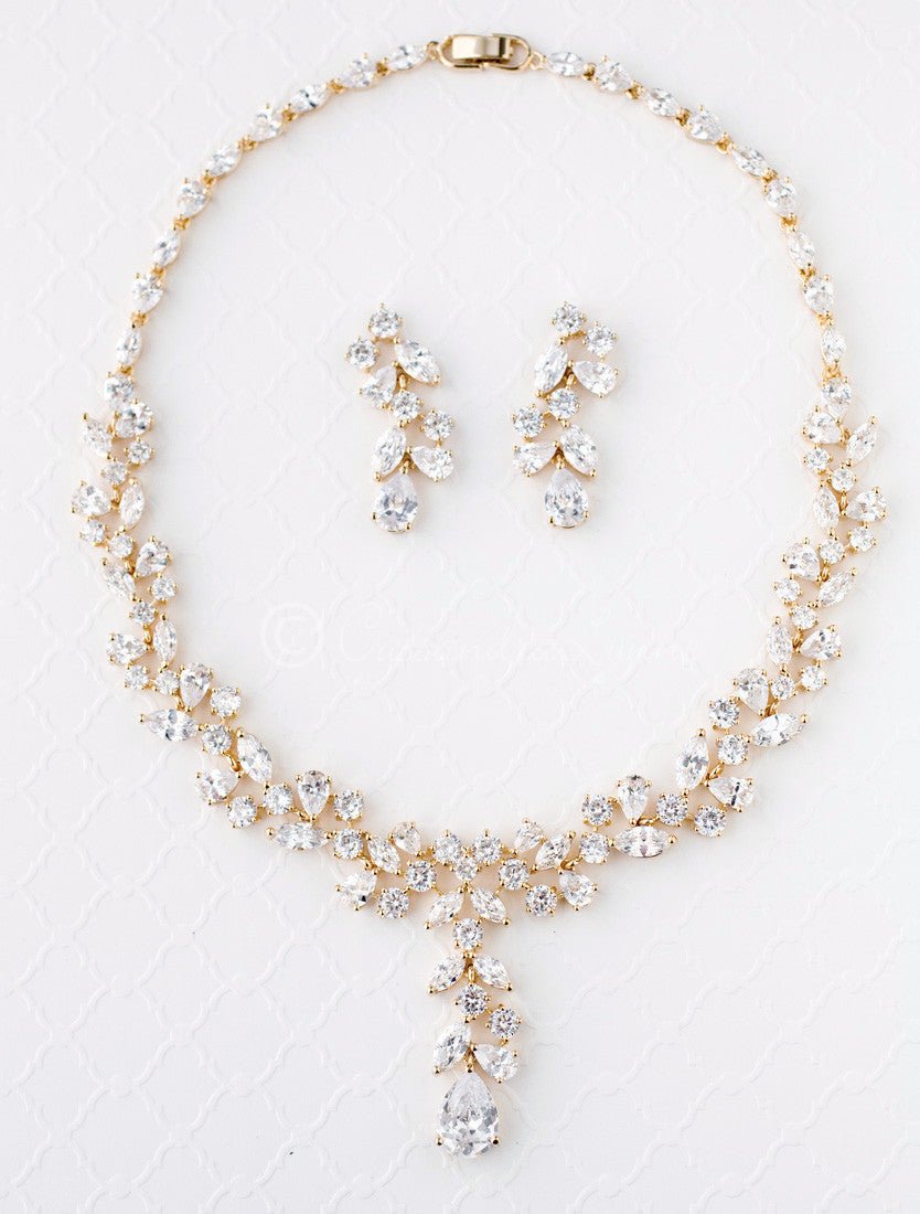 CZ Bridal Necklace Set of Multi-Shape Jewels