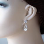 CZ Drop Earrings with Pearls for the Bride - Earrings - Cassandra Lynne