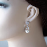 CZ Drop Earrings with Pearls for the Bride - Earrings - Cassandra Lynne