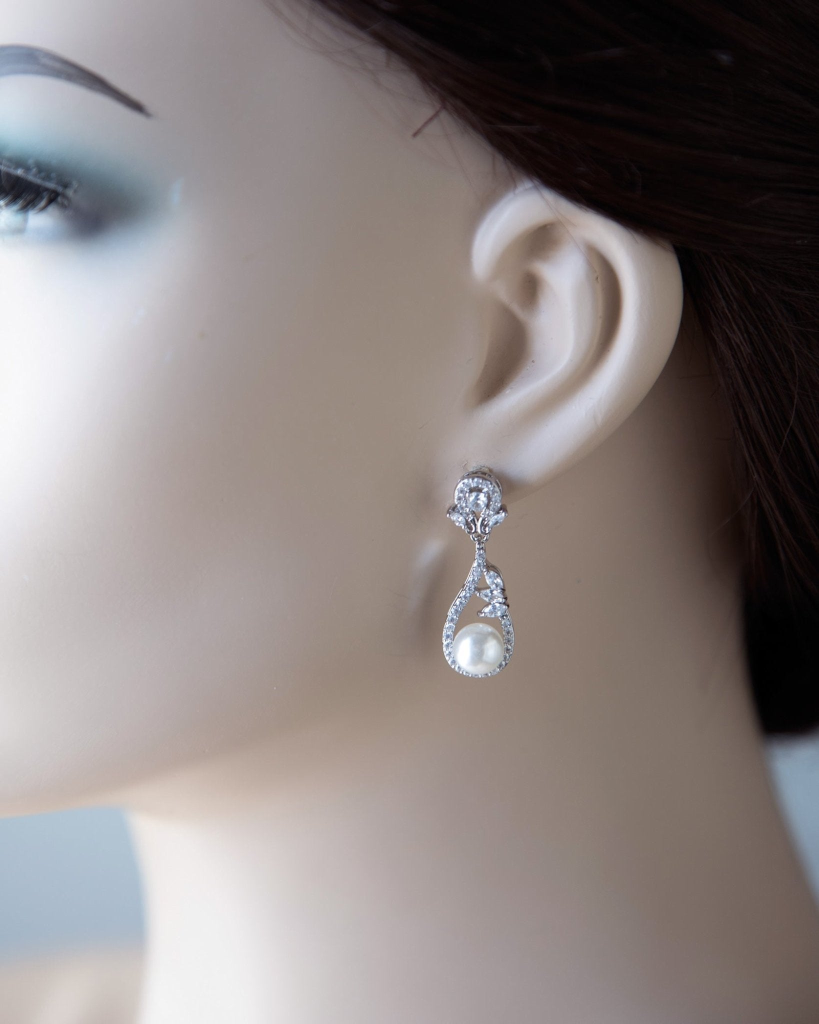 CZ Drop Earrings with Pearls for the Bride - Earrings - Cassandra Lynne