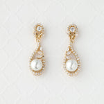 CZ Drop Earrings with Pearls for the Bride - Earrings - Cassandra Lynne
