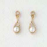 CZ Drop Earrings with Pearls for the Bride - Earrings - Cassandra Lynne