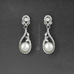 CZ Drop Earrings with Pearls for the Bride - Earrings - Cassandra Lynne