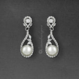 CZ Drop Earrings with Pearls for the Bride - Earrings - Cassandra Lynne
