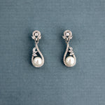 CZ Drop Earrings with Pearls for the Bride - Earrings - Cassandra Lynne