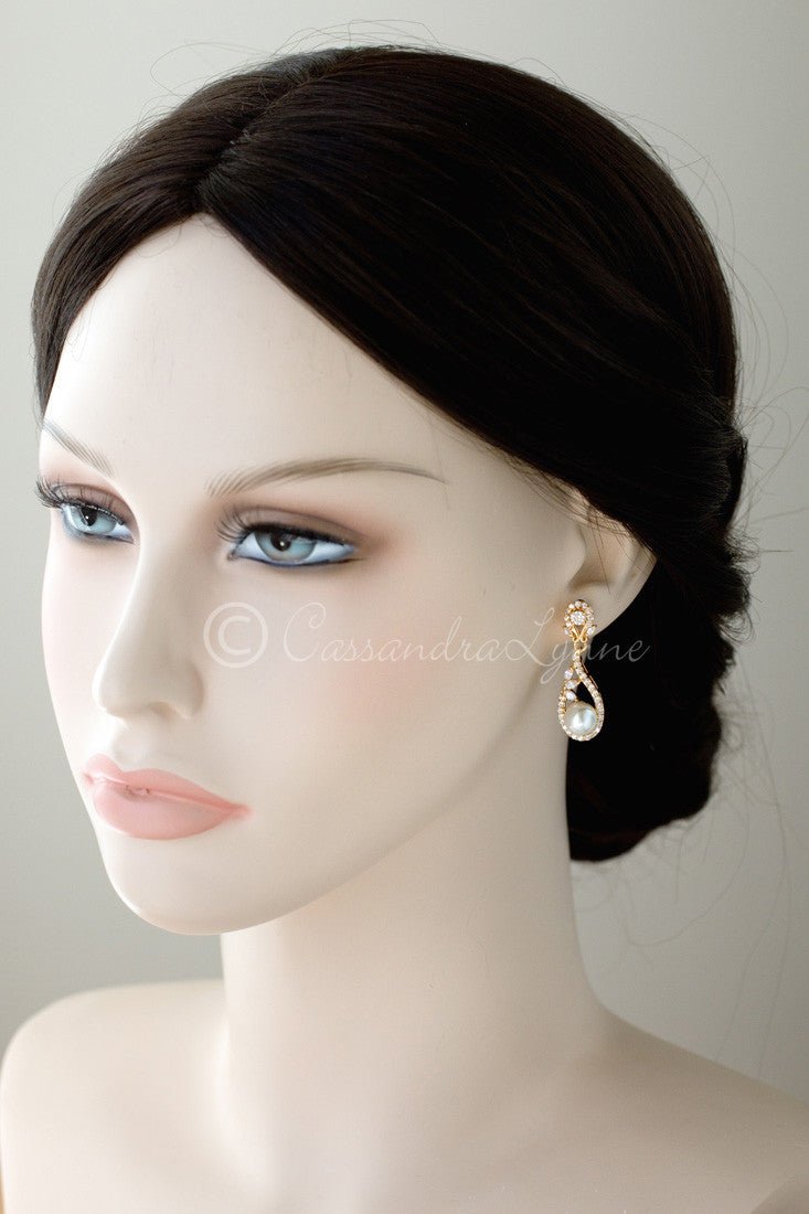 CZ Drop Earrings with Pearls for the Bride - Cassandra Lynne