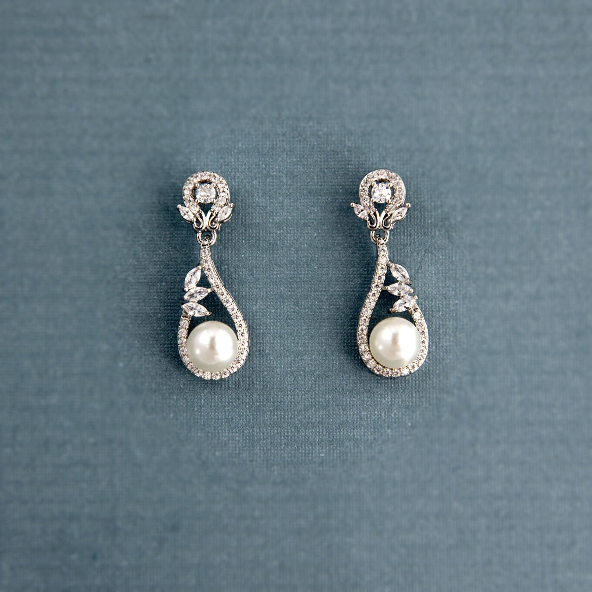 CZ Drop Earrings with Pearls for the Bride - Cassandra Lynne