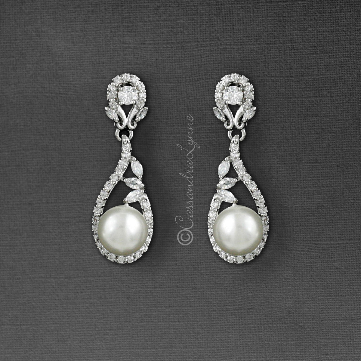CZ Drop Earrings with Pearls for the Bride