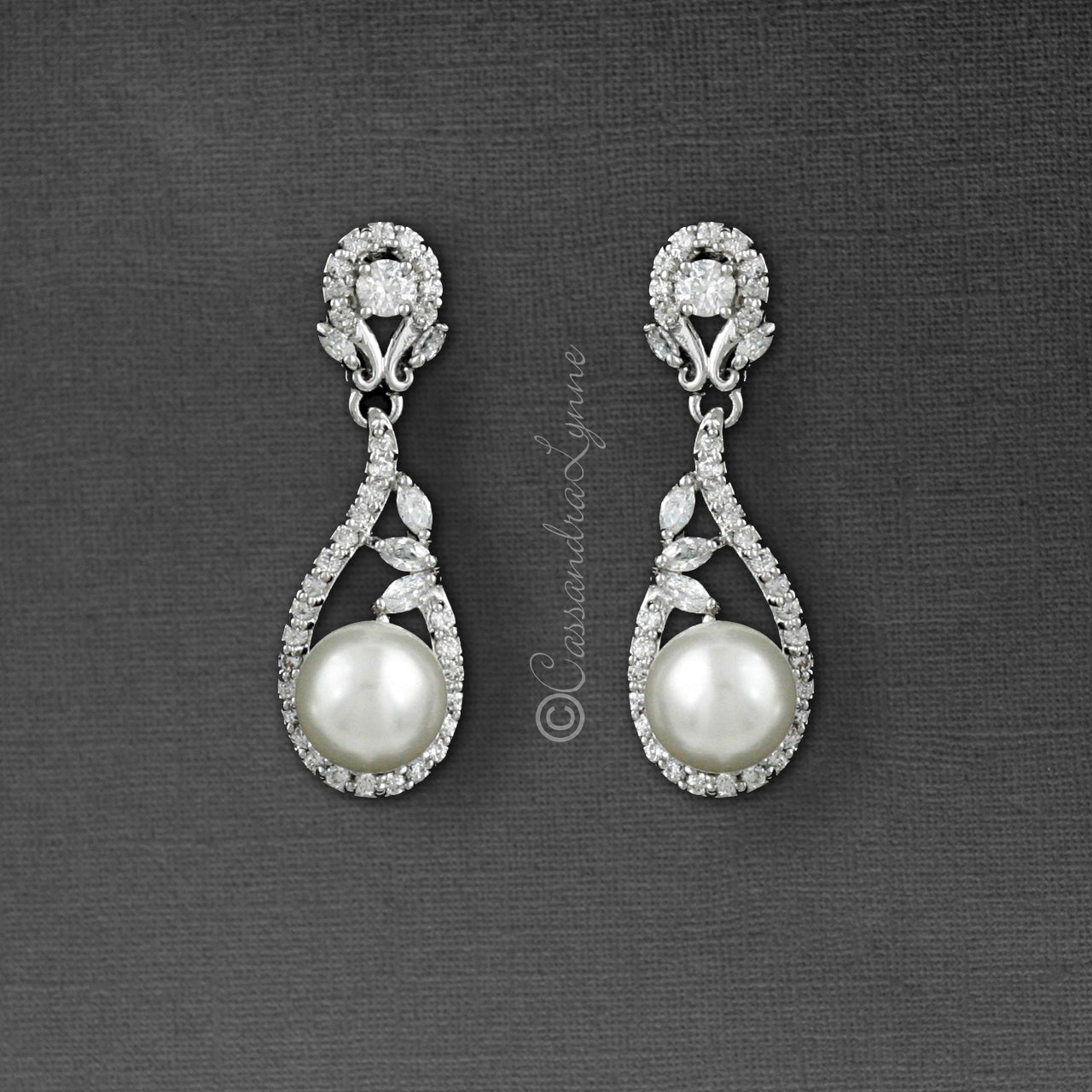 CZ Drop Earrings with Pearls for the Bride