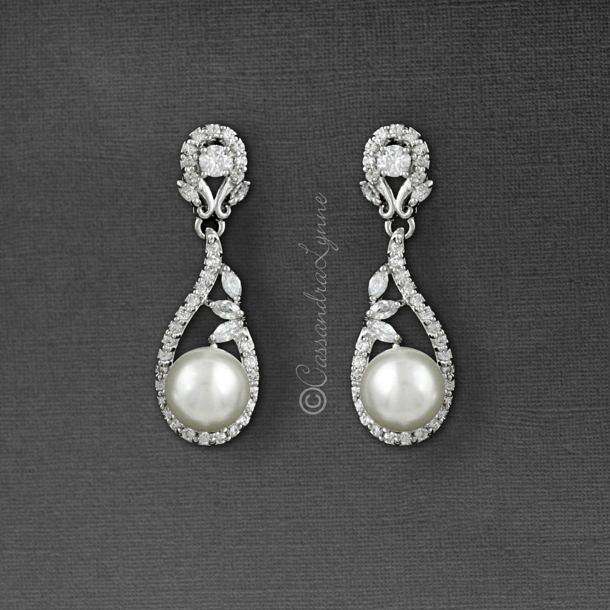 CZ Drop Earrings with Pearls for the Bride - Cassandra Lynne