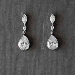 CZ Earrings of Pear Drop and Marquise Leaf