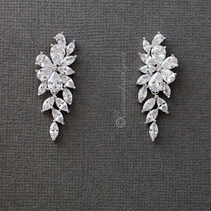 flower cz wedding earrings silver