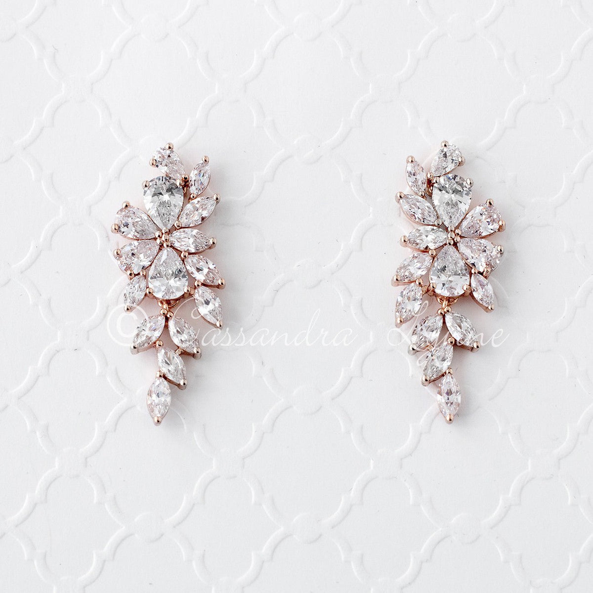 CZ Earrings Teardrop Flower Vine Drop - Cassandra Lynne