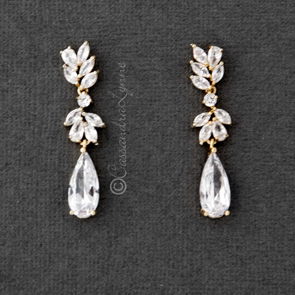 CZ Elongated Drop Wedding Earrings - Earrings - Cassandra Lynne