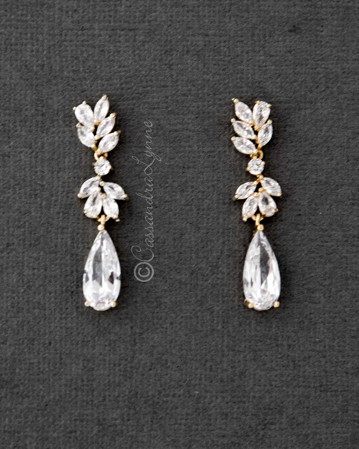 CZ Elongated Drop Wedding Earrings - Earrings - Cassandra Lynne