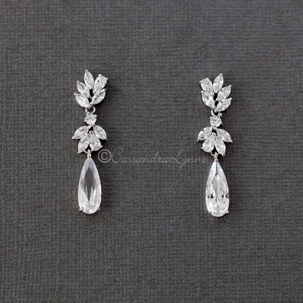 CZ Elongated Drop Wedding Earrings - Earrings - Cassandra Lynne