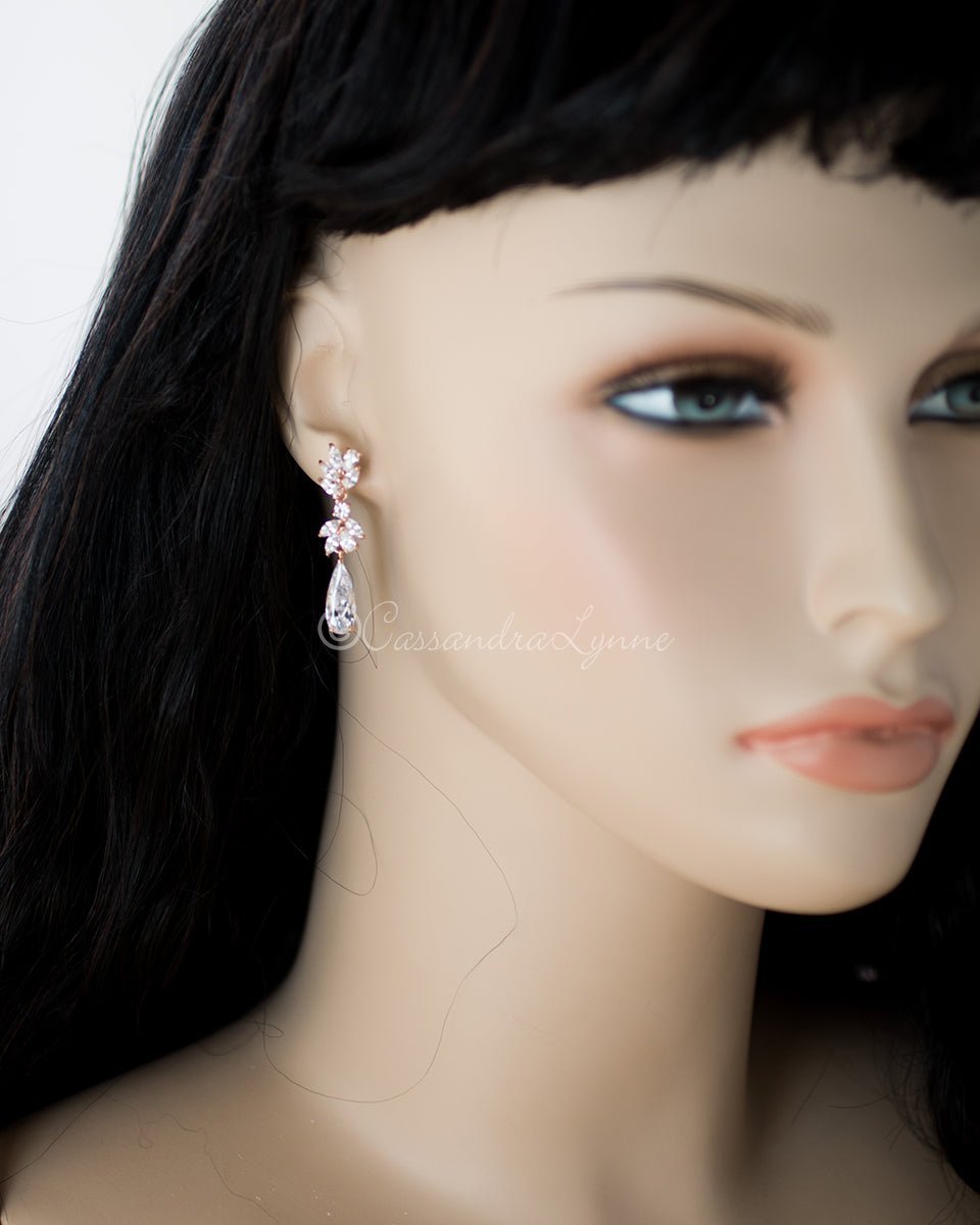CZ Elongated Drop Wedding Earrings - Earrings - Cassandra Lynne