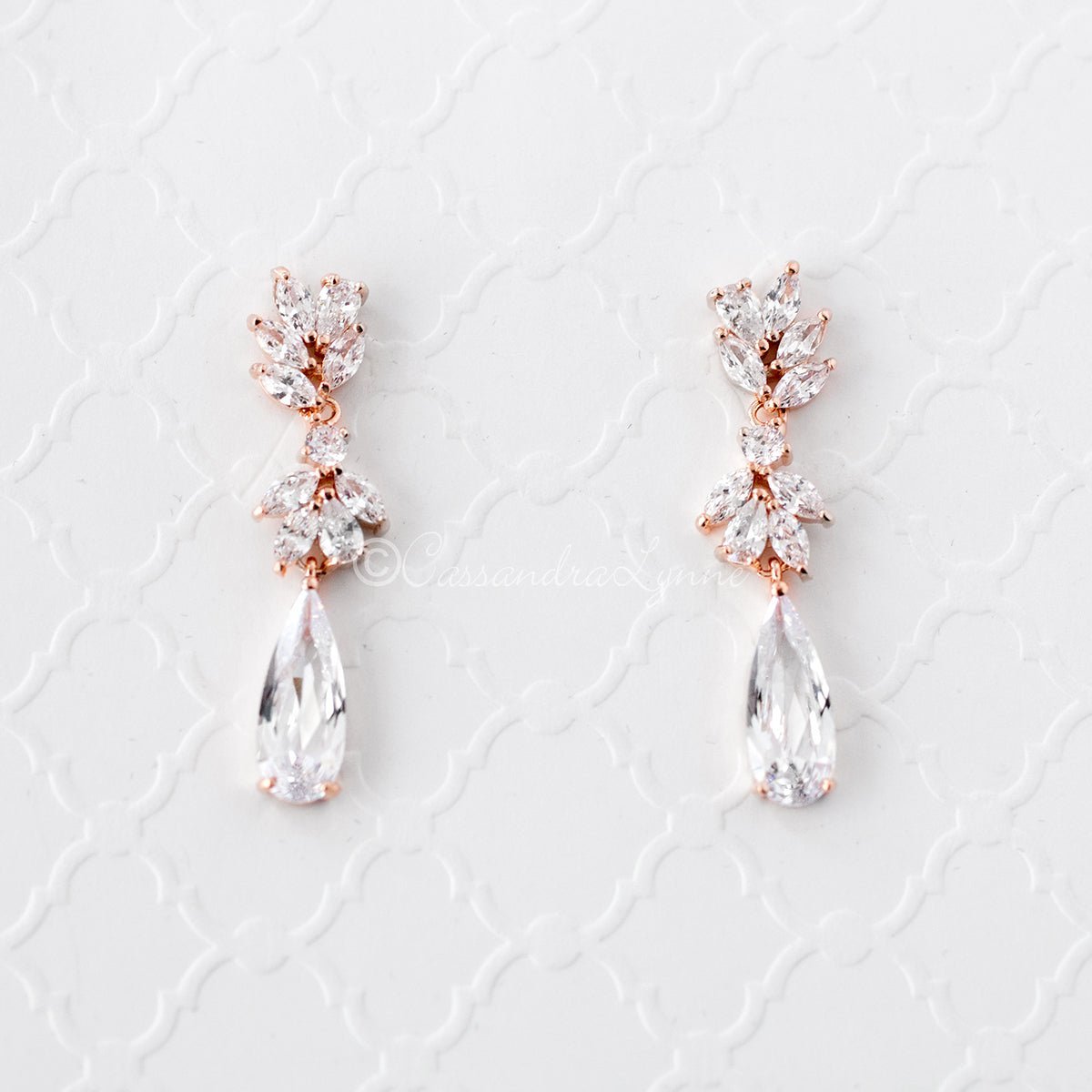 CZ Elongated Drop Wedding Earrings - Earrings - Cassandra Lynne