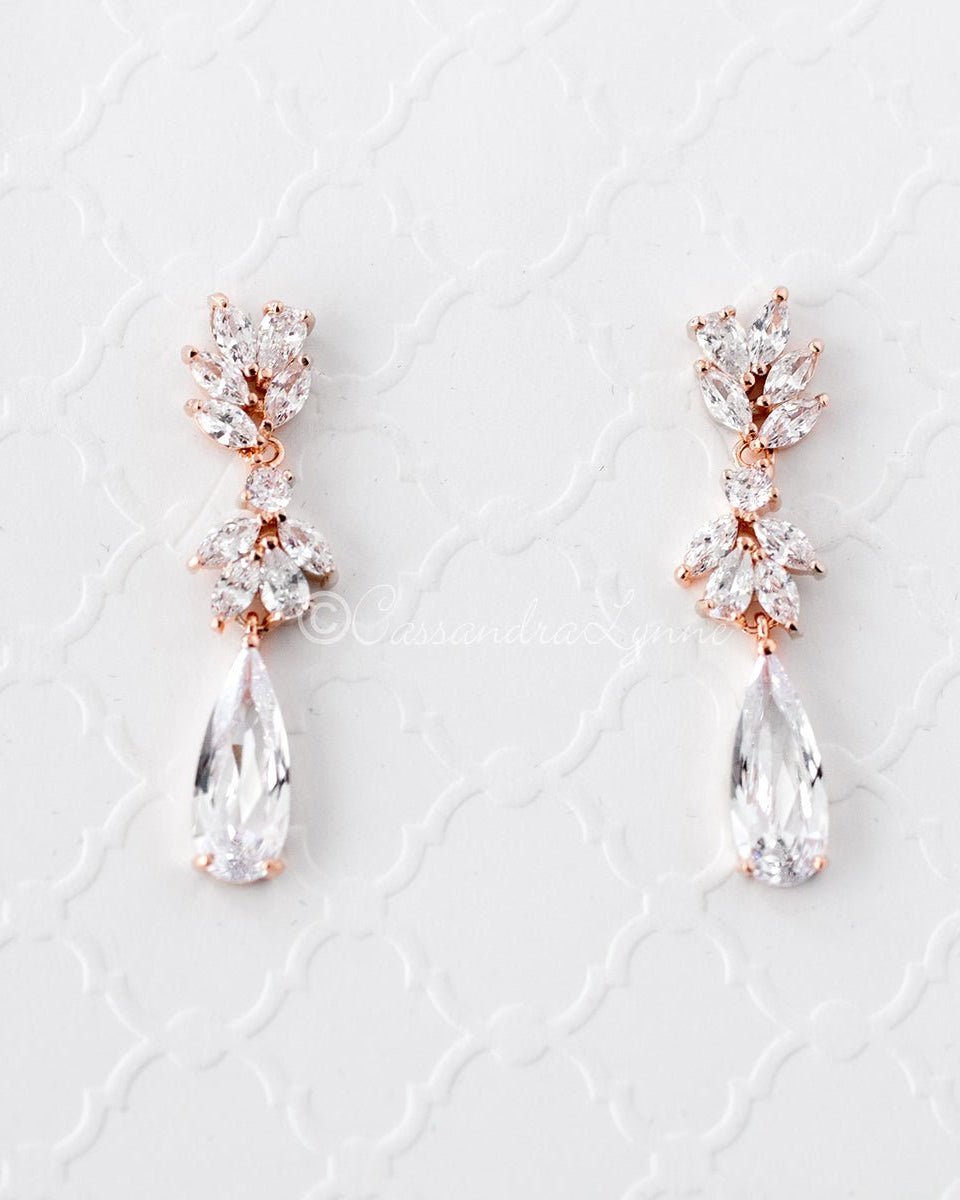 CZ Elongated Drop Wedding Earrings - Earrings - Cassandra Lynne