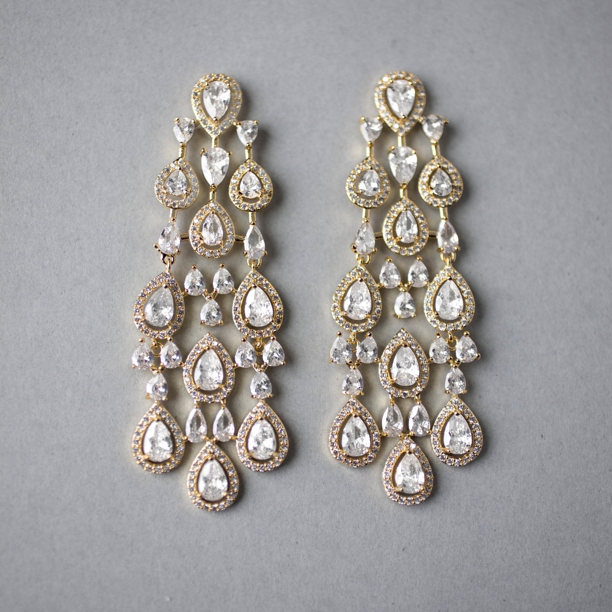 CZ Layered Chandelier Pear Drop Earrings - Earrings - Cassandra Lynne