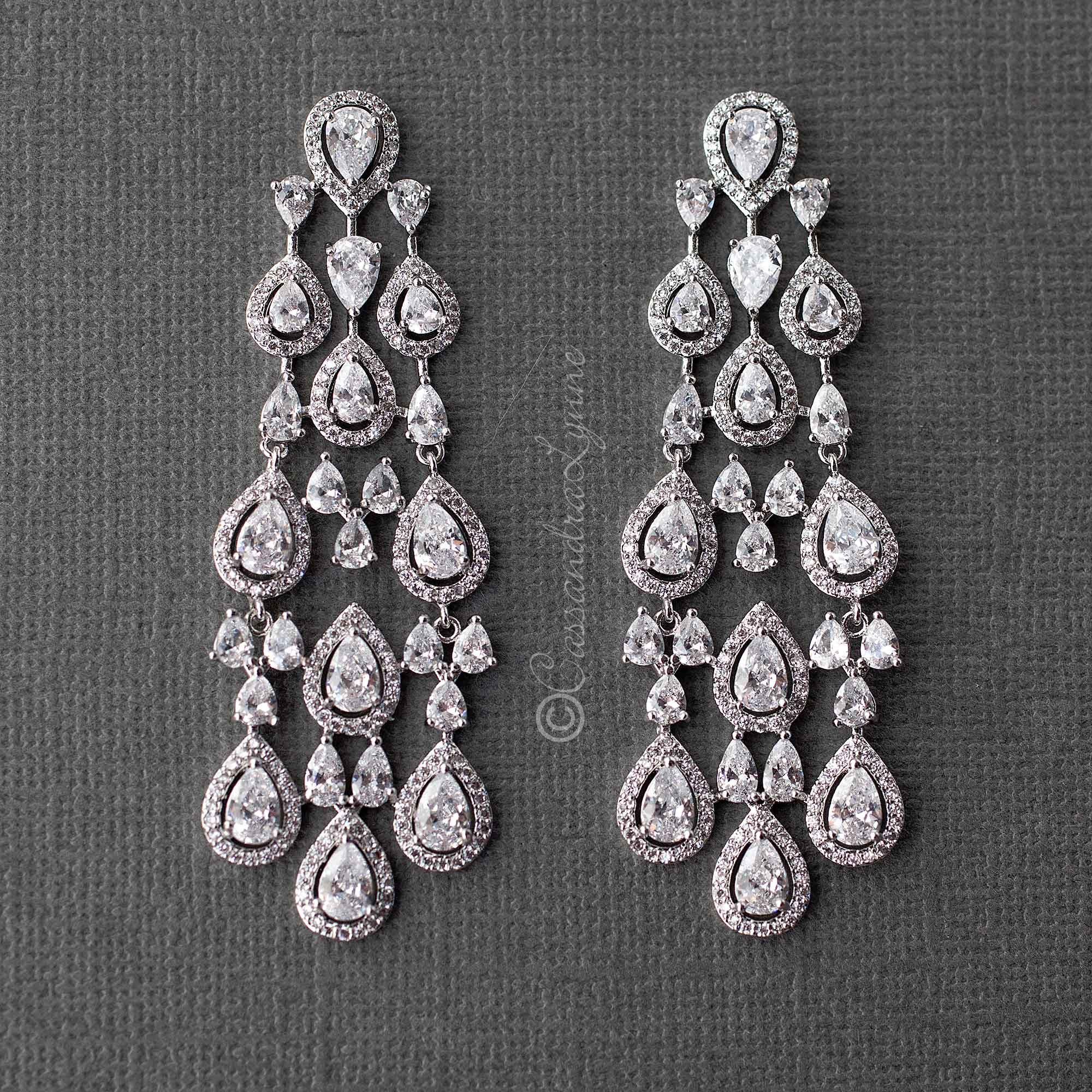 CZ Layered Chandelier Pear Drop Earrings - Cassandra Lynne