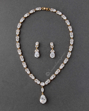 CZ Necklace and Earrings Set with Pear Drop