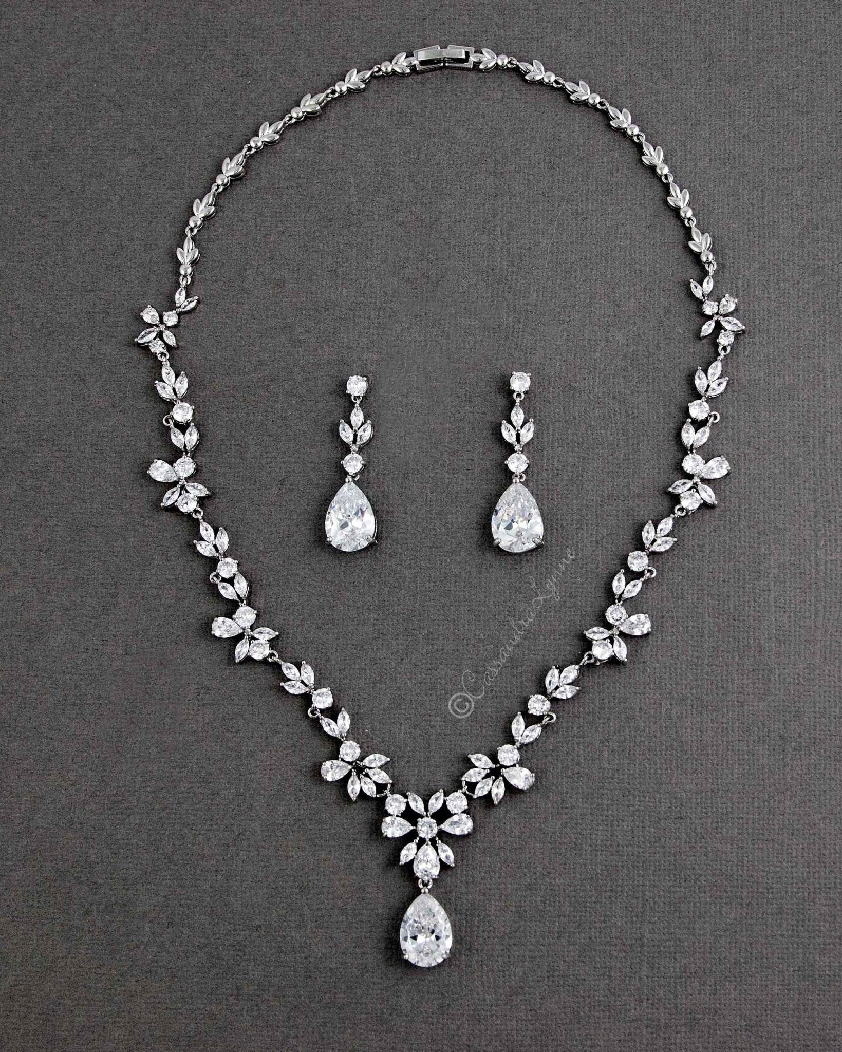 CZ Necklace Set Floral Design - Necklace Set - Cassandra Lynne