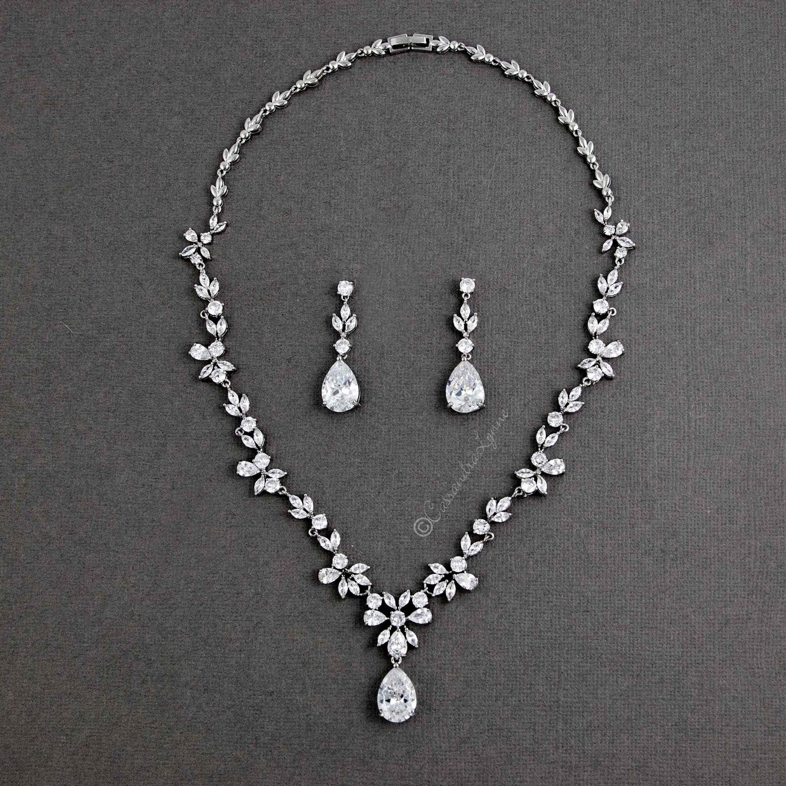 CZ Necklace Set Floral Design - Necklace Set - Cassandra Lynne