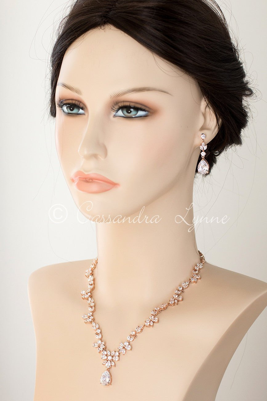 CZ Necklace Set Floral Design - Necklace Set - Cassandra Lynne