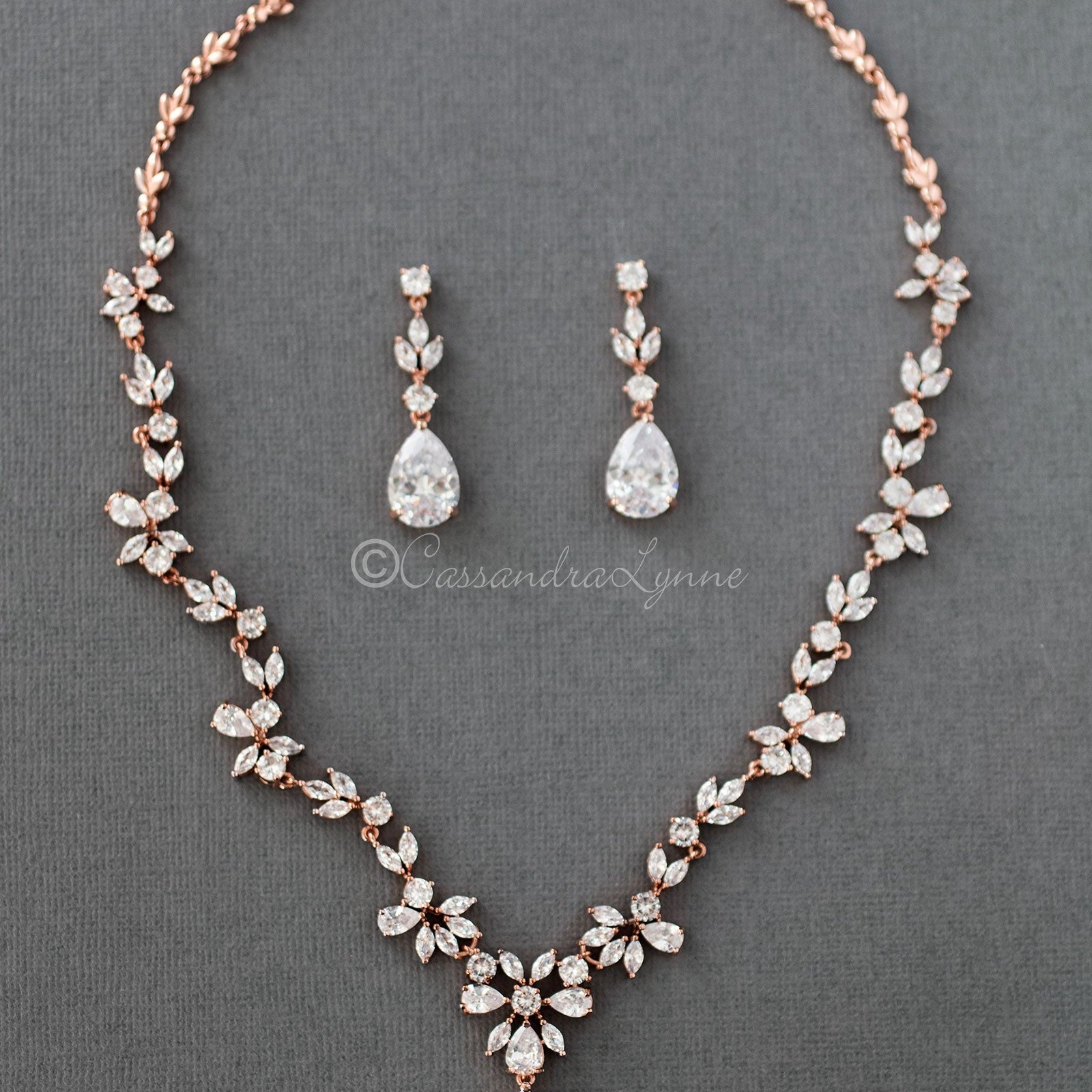 CZ Necklace Set Floral Design - Necklace Set - Cassandra Lynne