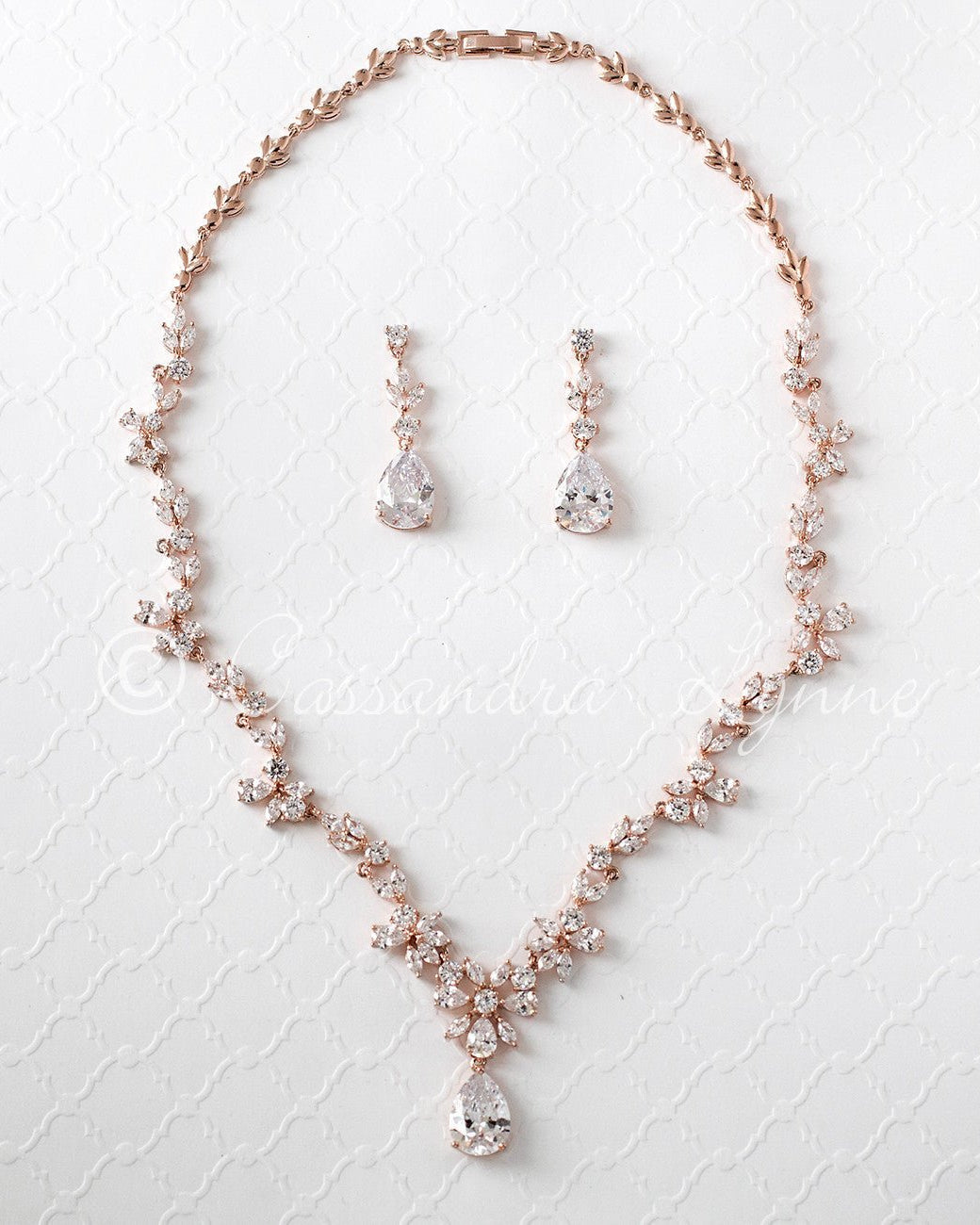 CZ Necklace Set Floral Design - Necklace Set - Cassandra Lynne
