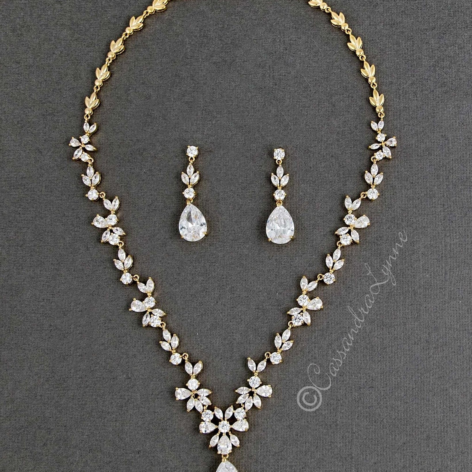 CZ Necklace Set Floral Design - Necklace Set - Cassandra Lynne