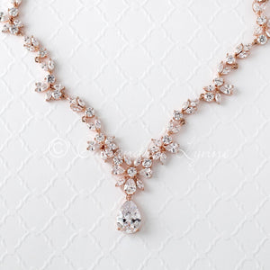 Rose Gold CZ Necklace Set Floral Design