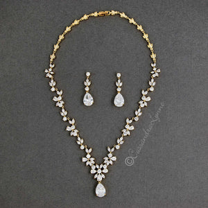 CZ Necklace Set Floral Design gold